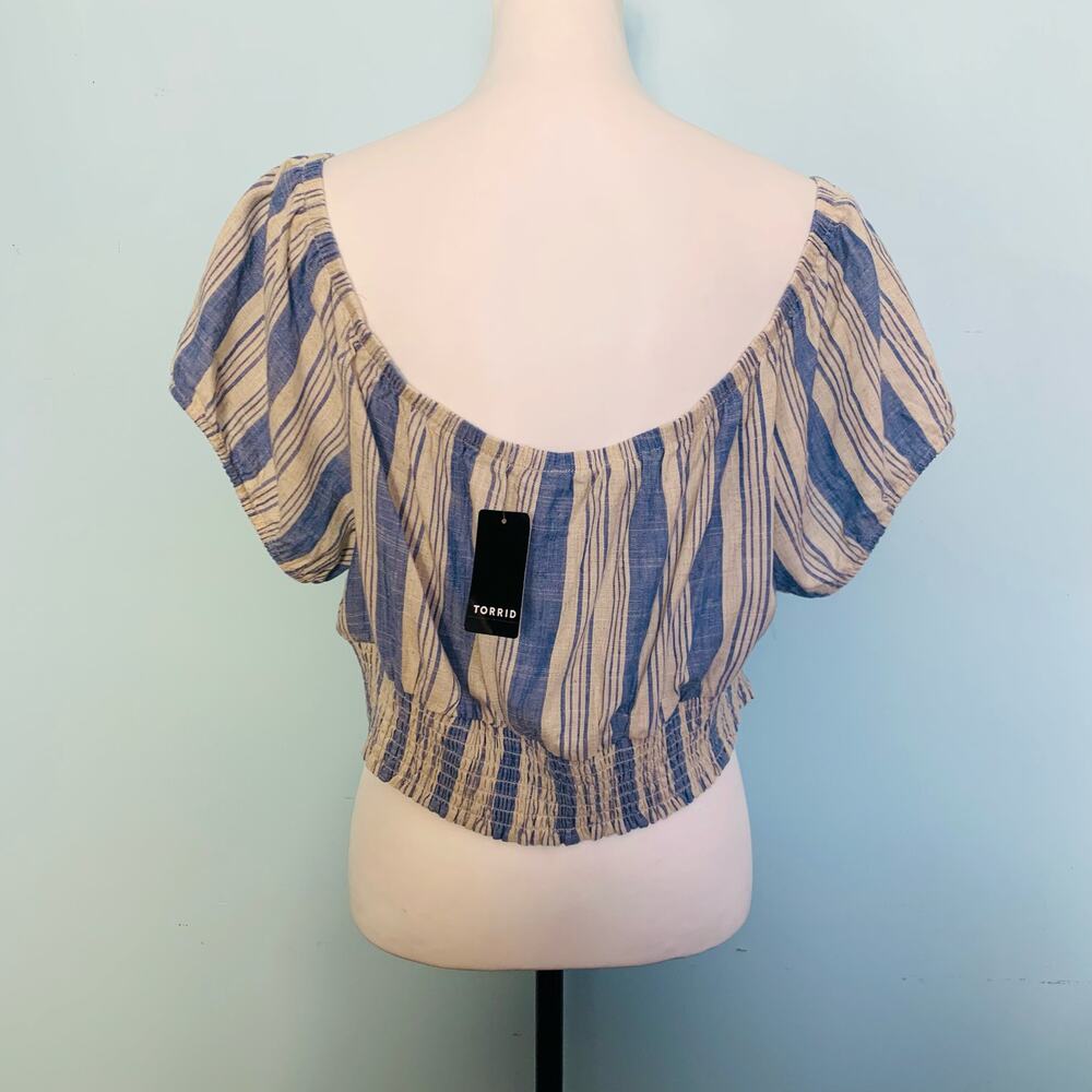 NWT Torrid Linen Blend Smocked Waist Off-Shoulder Crop Top Size 2 (2X, 18-20) - Picture 5 of 9